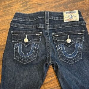 True Religion World Tour Flap Pocket Jeans Womens 25 Dark Wash Bootcut Made USA